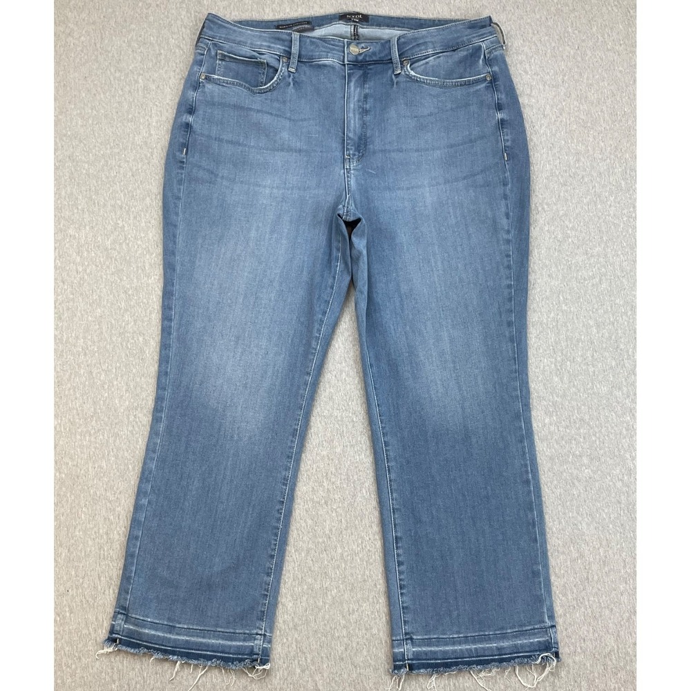 NYDJ Jeans Womens 16W Blue Cotton Blend Stretch Marilyn Straight Frayed Hem